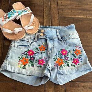 Seventy Light Blue Floral Embroidered Jean Shorts